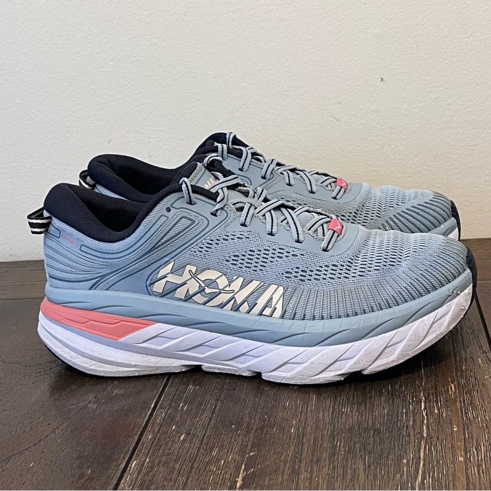 Hoka One One Bondi Light Blue Pink Athletic Running Shoes
